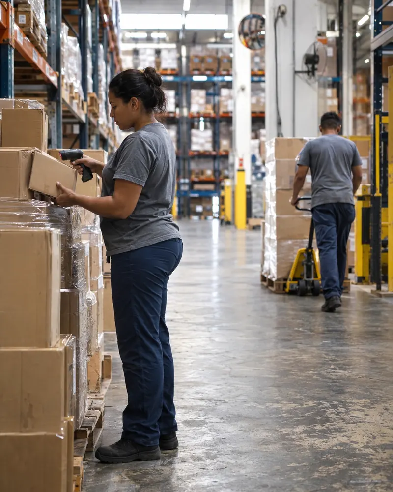 Equipe separando pedidos em um centro de distribuição