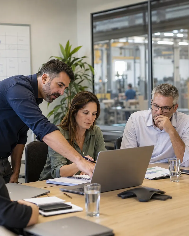 Gestores analisando juntos as informações da empresa