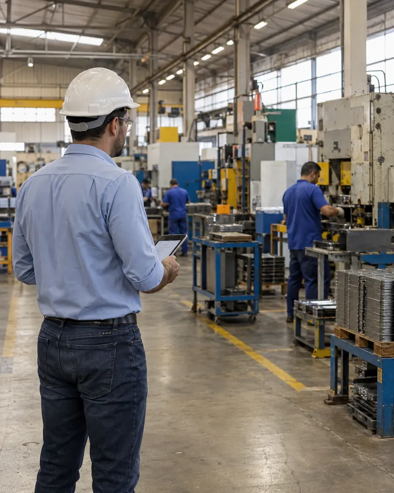 Supervisor acompanhando a produção em uma indústria
